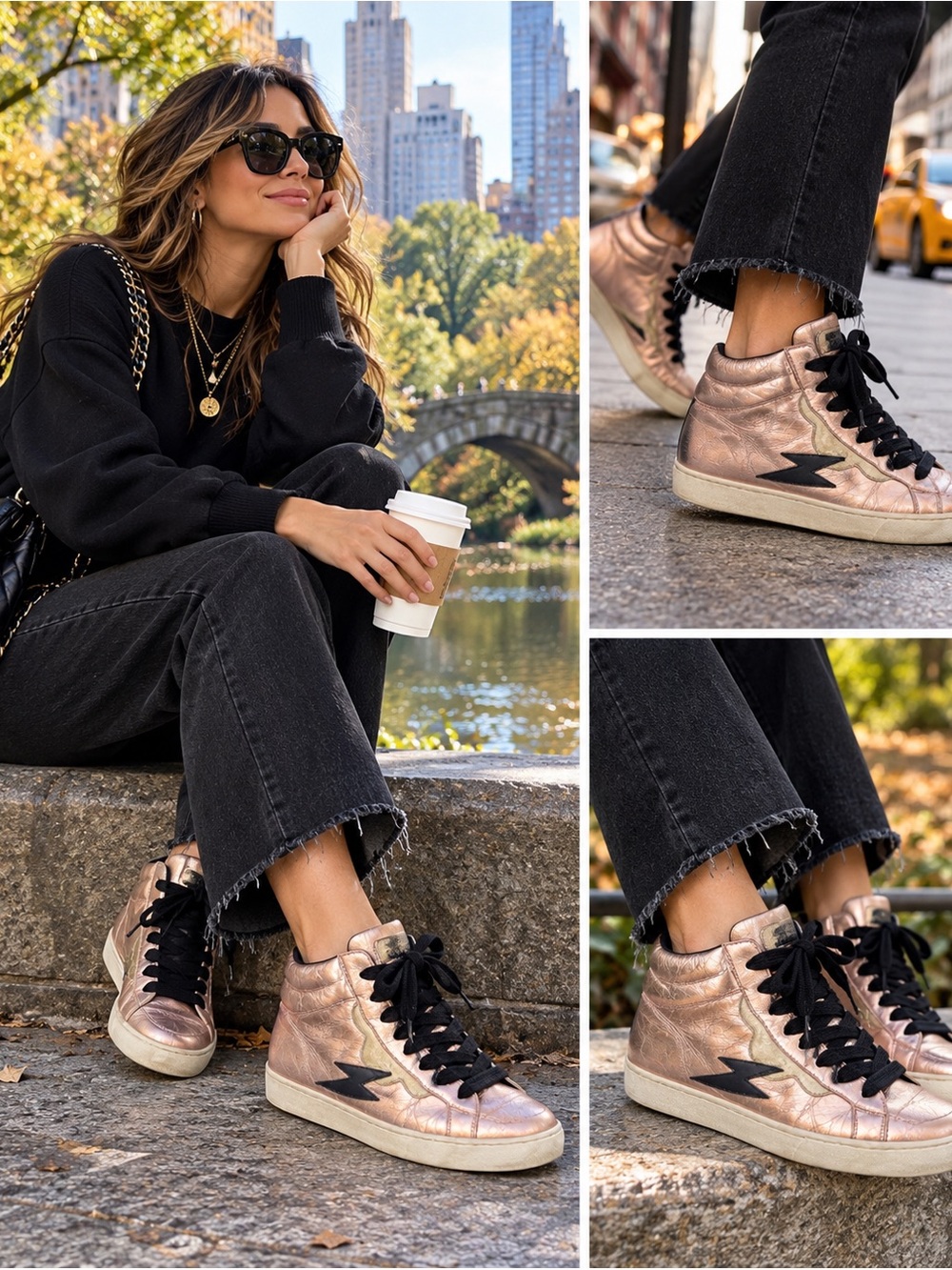 KK DODDS Shazam Metallic Rose Gold Leather Lightning Bolt size38